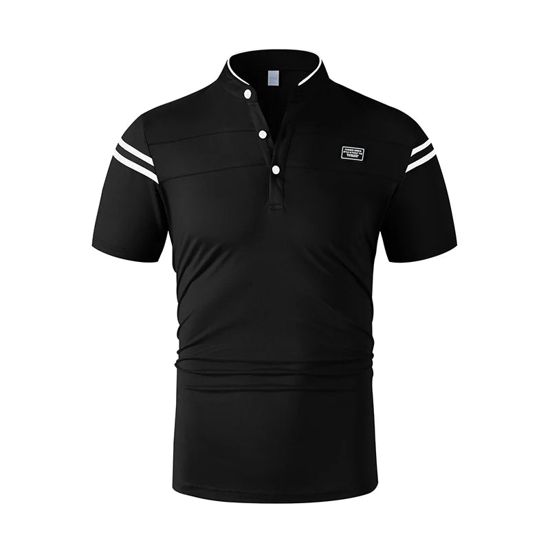2025 New Men's Casual Fashion Solid Color Short Sleeved Polo Shirt Stand Up Collar Versatile Comfortable Top - Chrissy's Eye