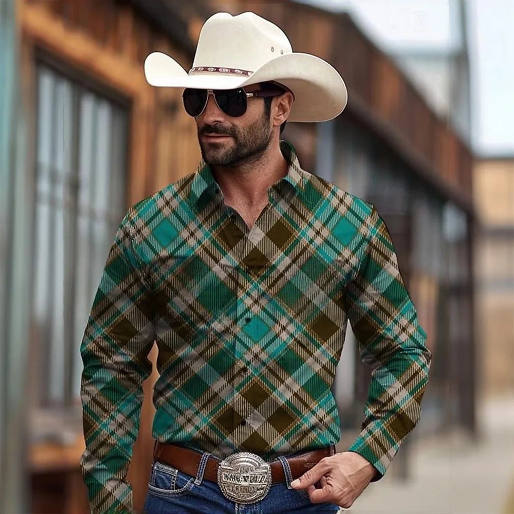 Men's Two-Tone Western-Style Button-Up Shirt - Chrissy's Eye