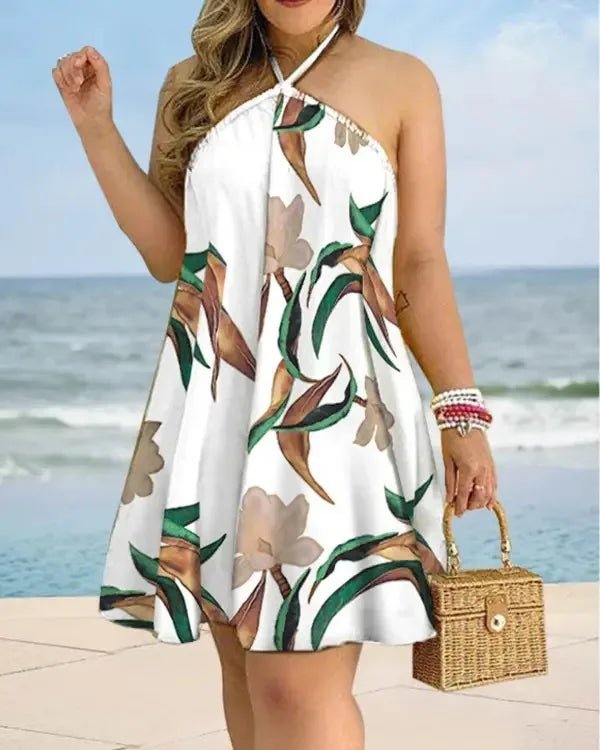 Floral Print Halter Neck Dress Boho Backless Halter Dress For Spring Summer Women's Clothing - Chrissy's Eye