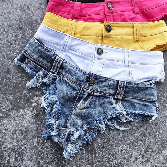 Qisin 2023 New Women Sexy Low Waist Hole Tassel Denim Shorts Jeans Thong Short Feminino - Chrissy's Eye