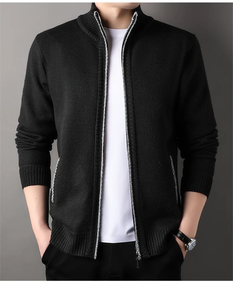 Men's Stand-up Collar Knit Sweater Autumn Winter New Cardigan Tops Korean Slim Solid Color Sweatercoat Jacket - Chrissy's Eye