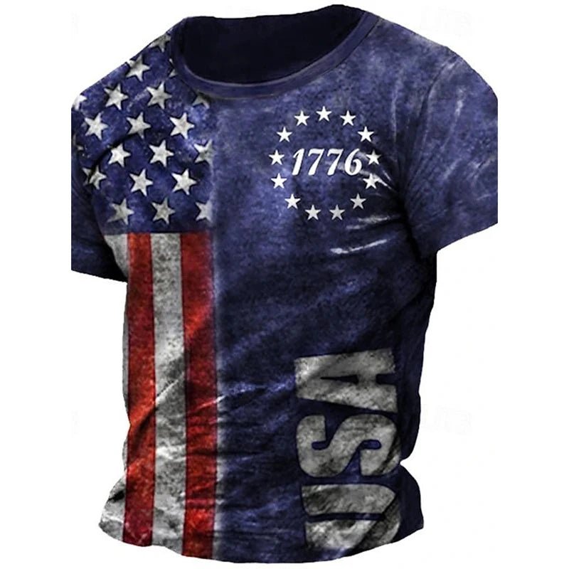 Men's Retro Flag Printed T-shirt 3D Skull Round Neck Short Sleeve Casual Breathable - Chrissy's Eye
