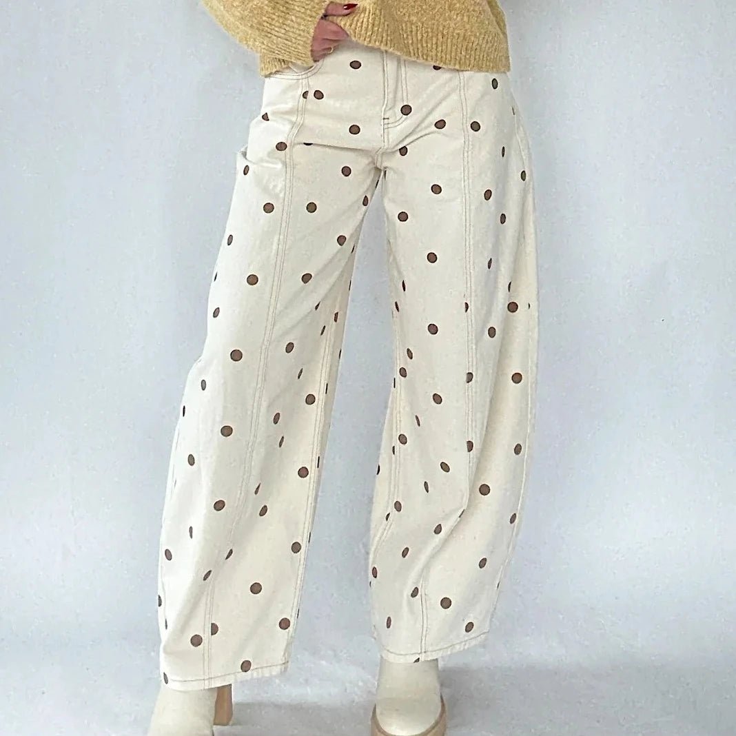 Fashion Women Barrel Jeans Dot Print Loose Denim Pants Spring Casual Baggy Trousers Fashion Wide-Leg Pants - Chrissy's Eye