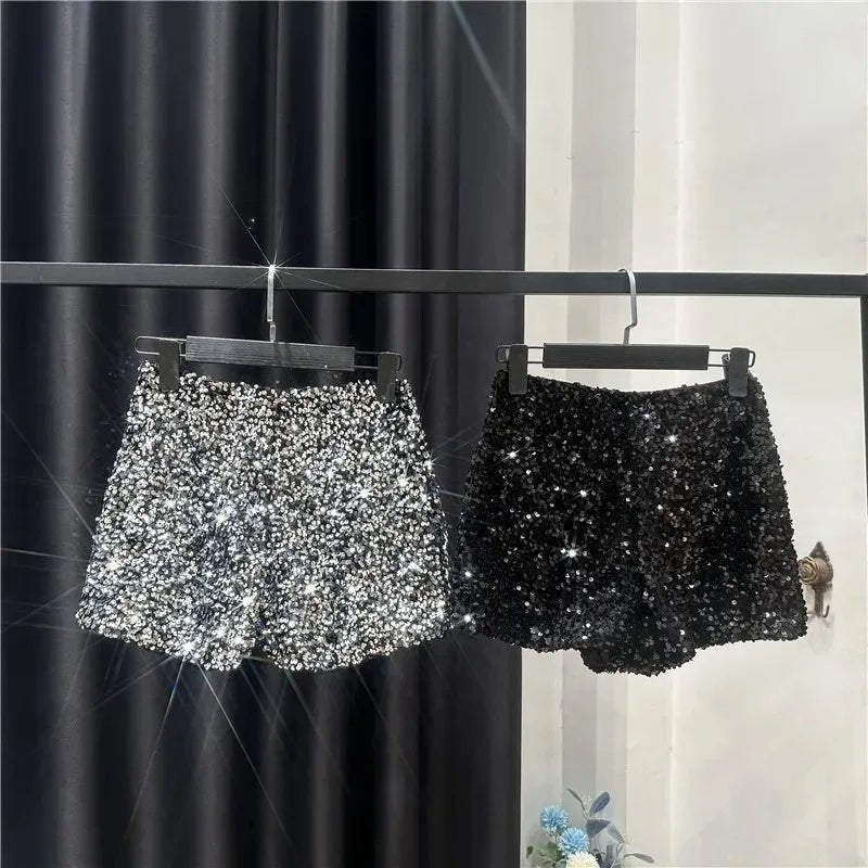 New Autumn Black Velvet Shorts Women Sequined Shiny Versatile Short Pants Clubwear Shorts Hot Pants High Street - Chrissy's Eye