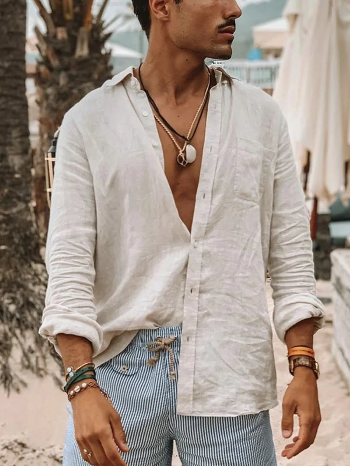 Men's casual fashion solid color thin long-sleeved shirt, lapel cardigan, suitable for outdoor activities - Chrissy's Eye