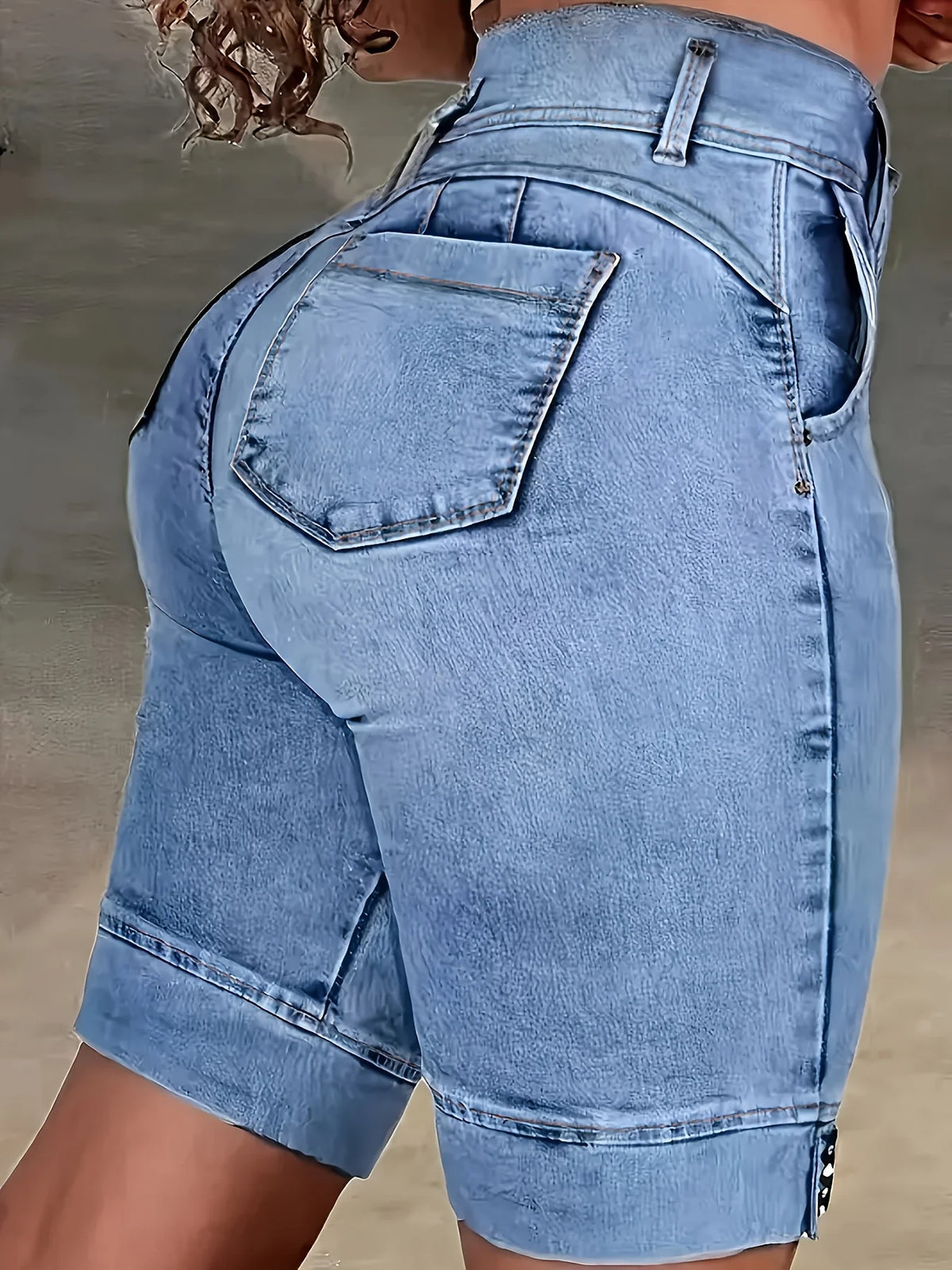 Ladies' Blue Double-Buckle Waist Slim Fit Jeans - Chrissy's Eye