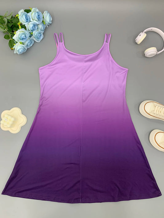 Plus size women's shoulder strap dress round neck fashionable gradient printed casual suspender vest dress for women - Chrissy's Eye