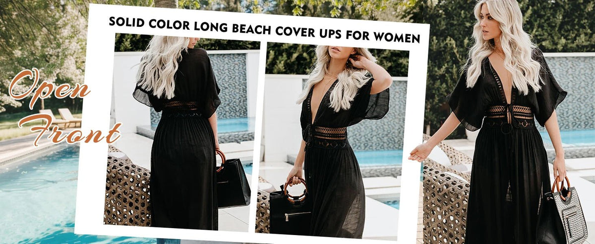 Womens Long Lace Cover Up Sheer Bikini Kimono Tie Front Bathing Suit Swimsuit Beachwear - Chrissy's Eye
