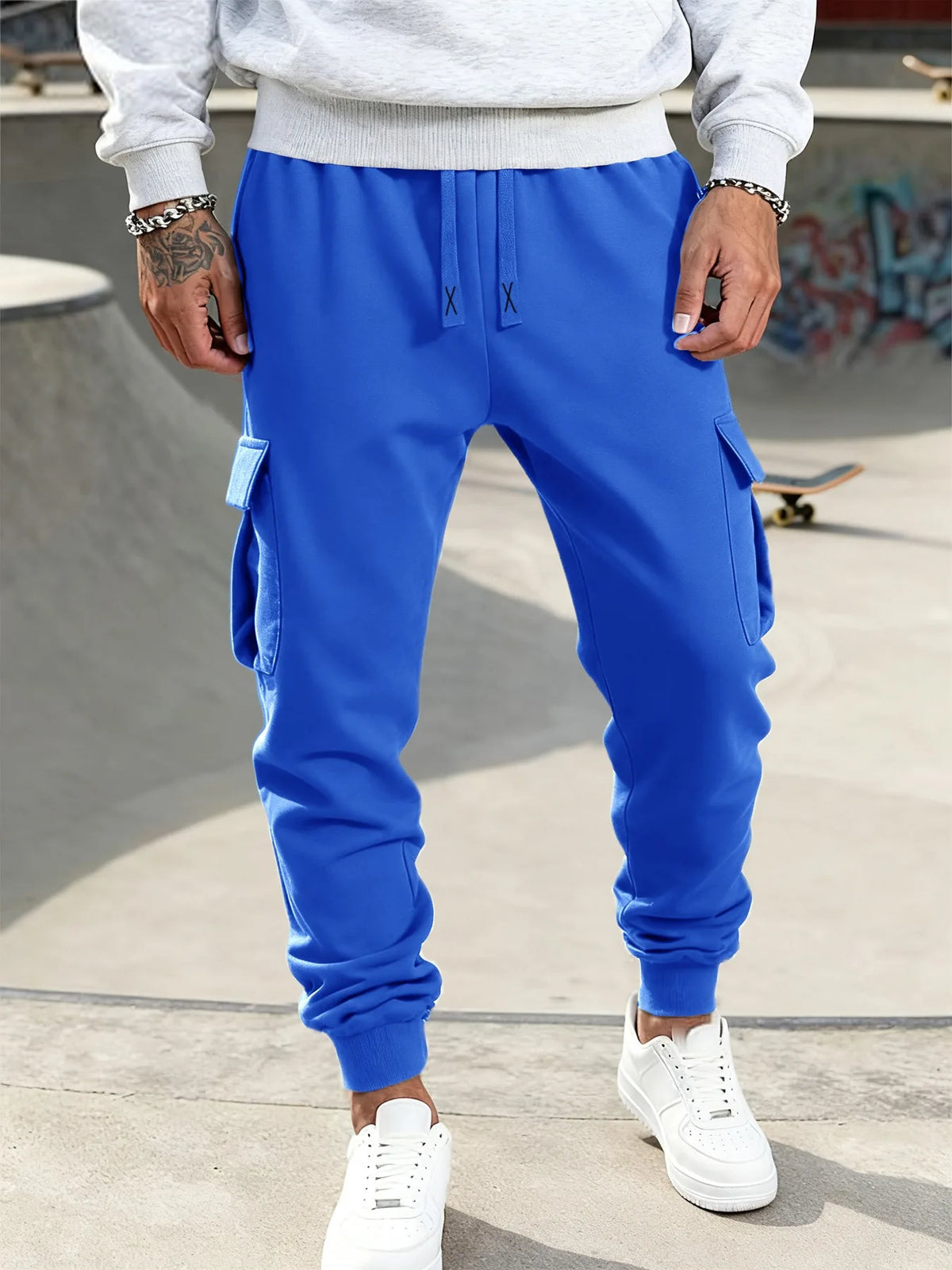 Mens Casual Pants Spring Autumn Sweatpants Drawstring Solid Color Workout Long Pants Fashion Gym Trousers with Pockets - Chrissy's Eye