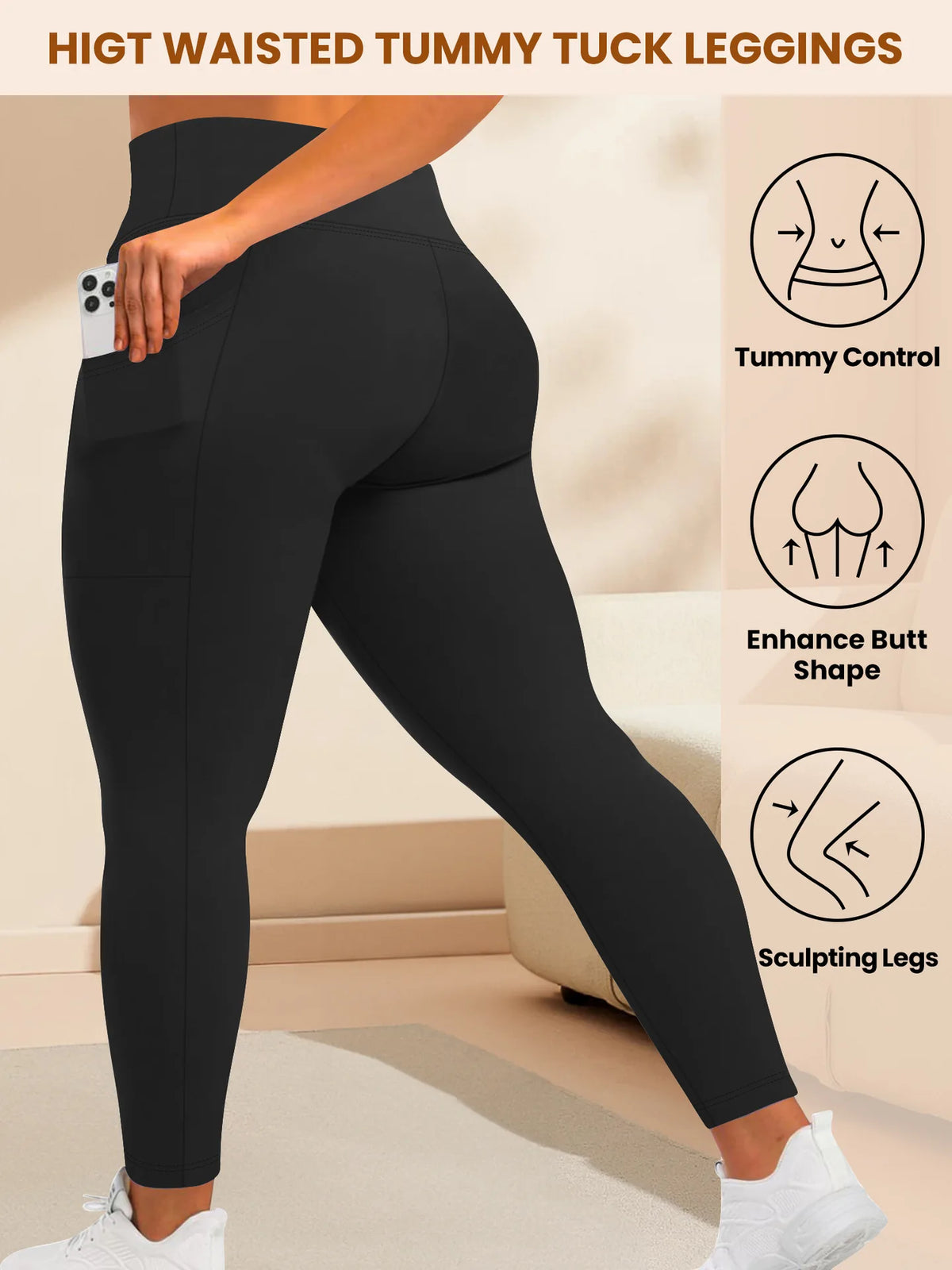 Women's High-Waisted Yoga Pants Plus Size Butt-Lifting Workout Leggings with Pockets Elastic Activewear for Gym & Running - Chrissy's Eye