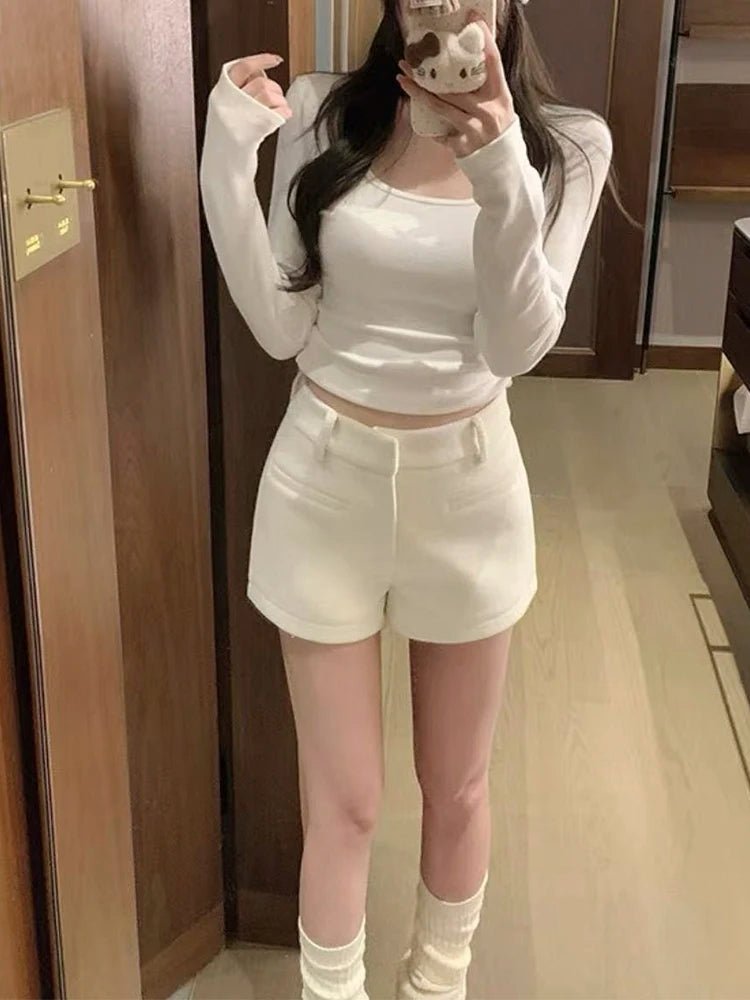 Women's 2025 Winter Thick Wool Blend Shorts - Korean High Waisted Slimming Bodycon 3/4 Booty Shorts - Chrissy's Eye