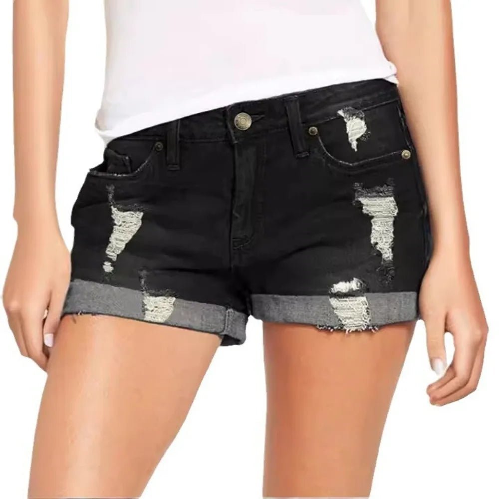 Summer Students Denim Shorts Women 2026 Female Harajuku Cotton HOLE Jeans Ladies Elastic Pockets Harem Trousers Short Pants - Chrissy's Eye