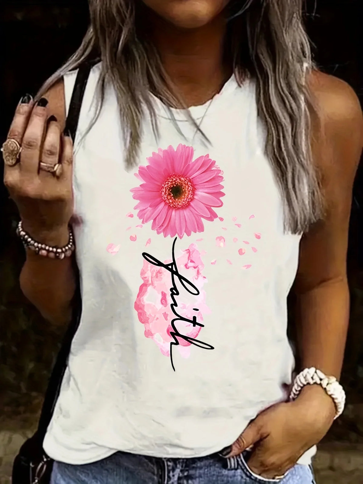 Women's casual fashion plus size summer fashion pattern printed round neck sleeveless vest - Chrissy's Eye