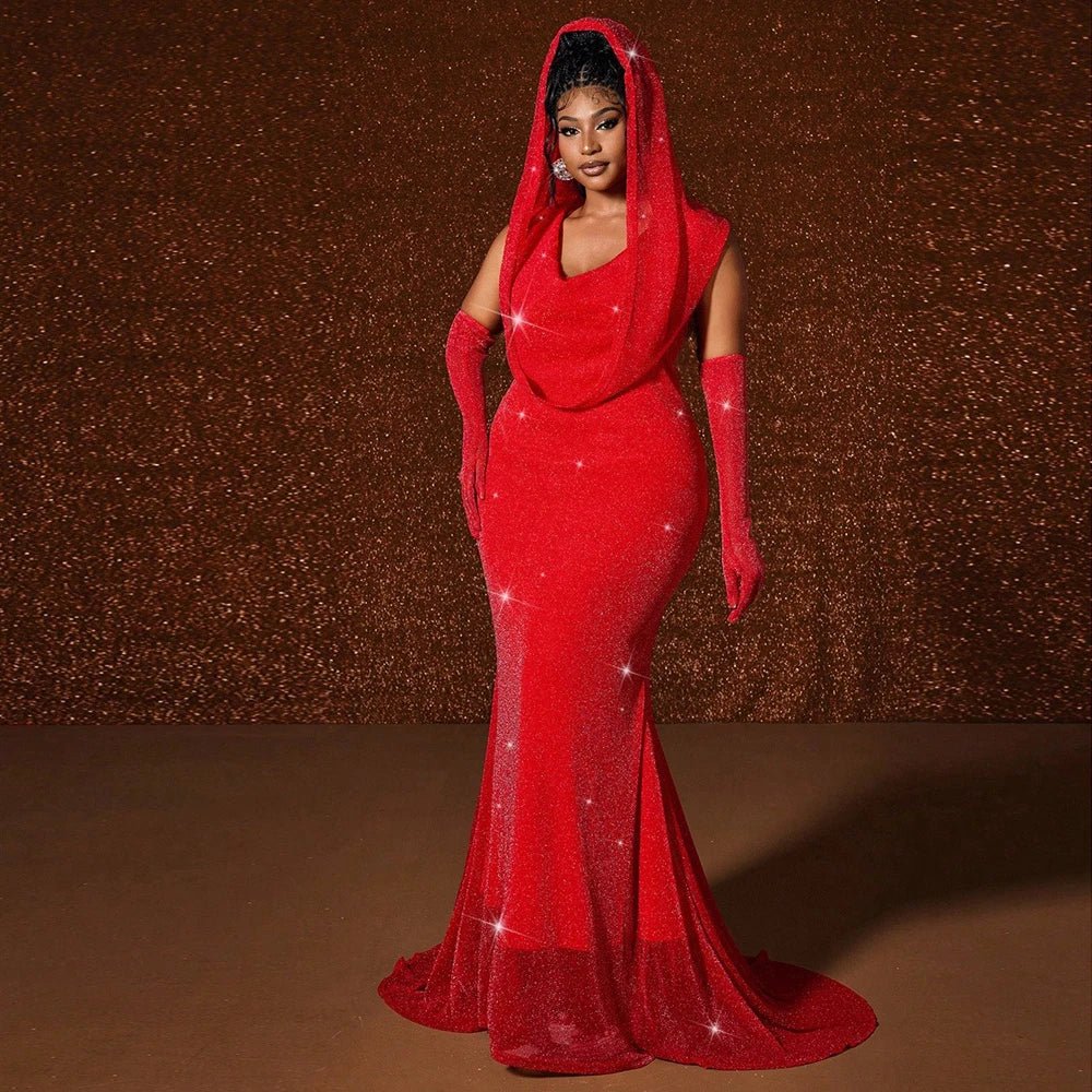Plus Size Hat Sexy Waistband Hot Gold Fish Tail Swing Long Solid Colour Fishtail Slim Package Hip Dress Hooded - Chrissy's Eye