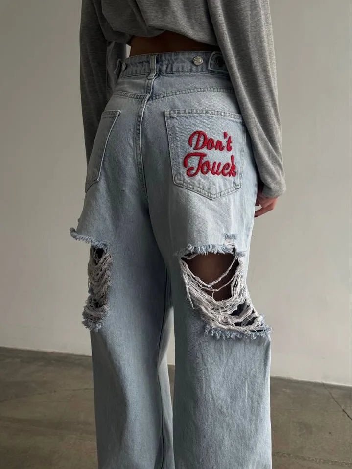 2026 Retro Embroidered Ripped Jeans Women High-waisted Straight Classic Hip-hop Denim Pants Comfortable Stretch Vintage Jeans - Chrissy's Eye