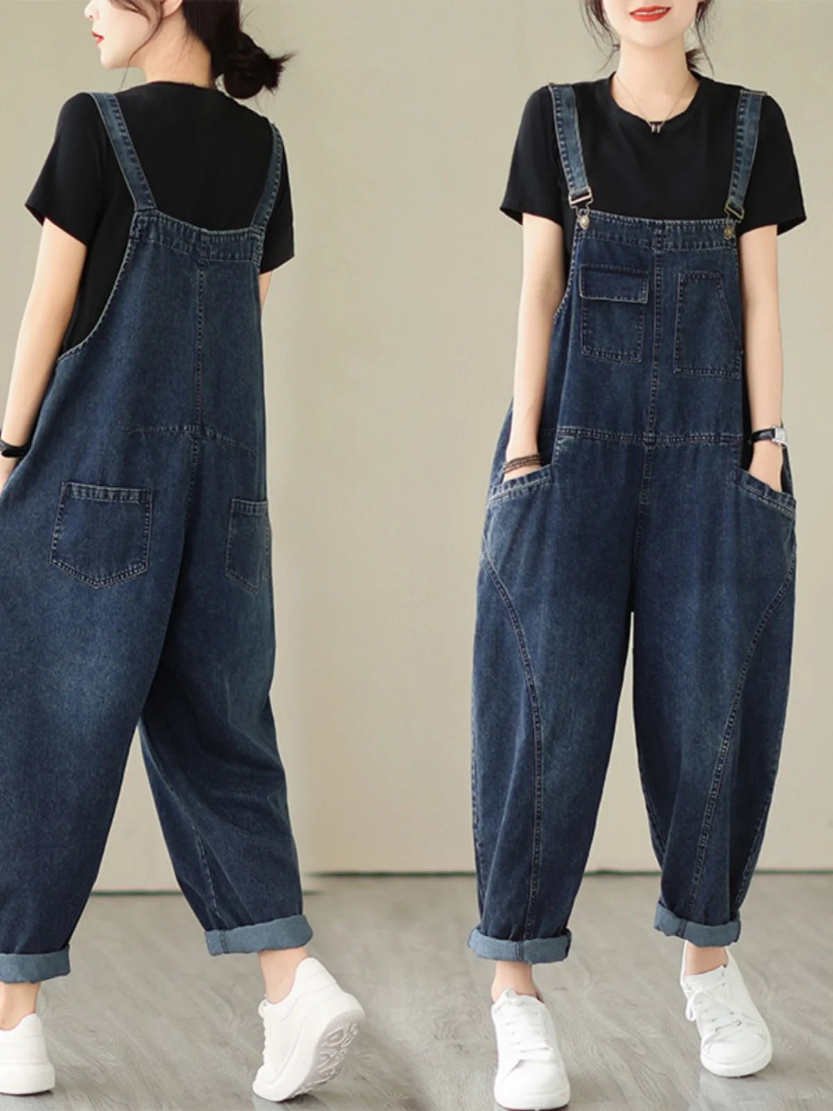 Fall Women's Loose Jeans Overalls Deep Blue High Waist Design Sensation plus Size Faion plus Size Women's Loose Slimming - Chrissy's Eye