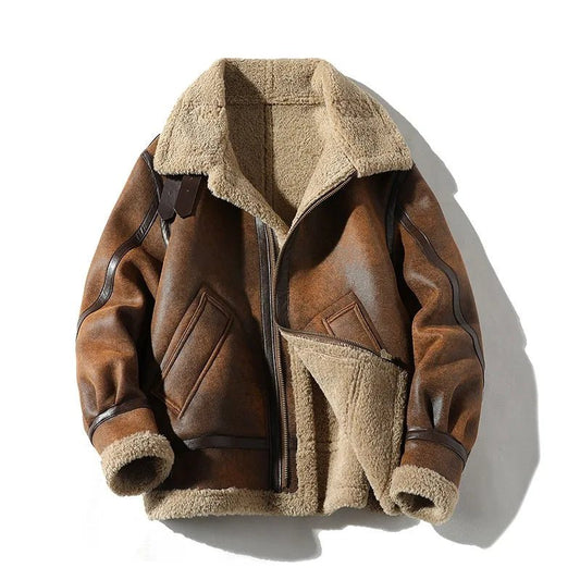 Men's Fleece-Lined Faux-Leather Zip-Up Jacket - Chrissy's Eye