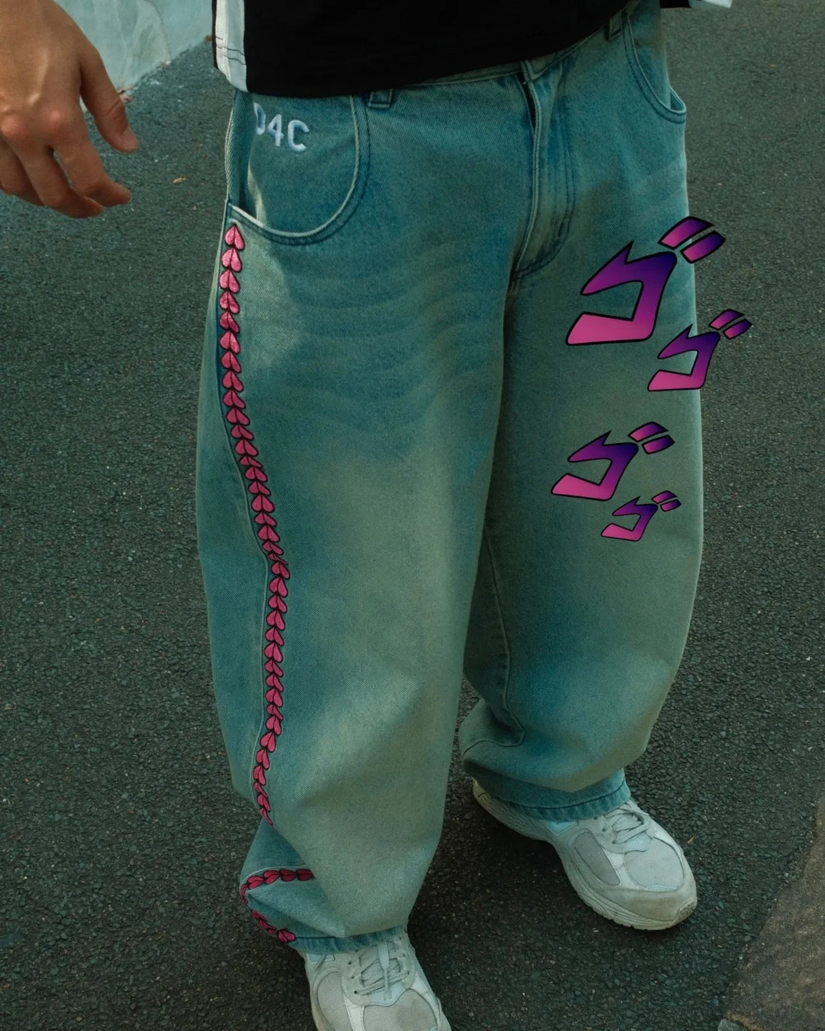 Y2K Men D4C JoJo High Waist Baggy Jeans Women Pink Heart Side Embroidery Loose Fit Washed Denim Pants Streetwear Wide Leg Pants - Chrissy's Eye