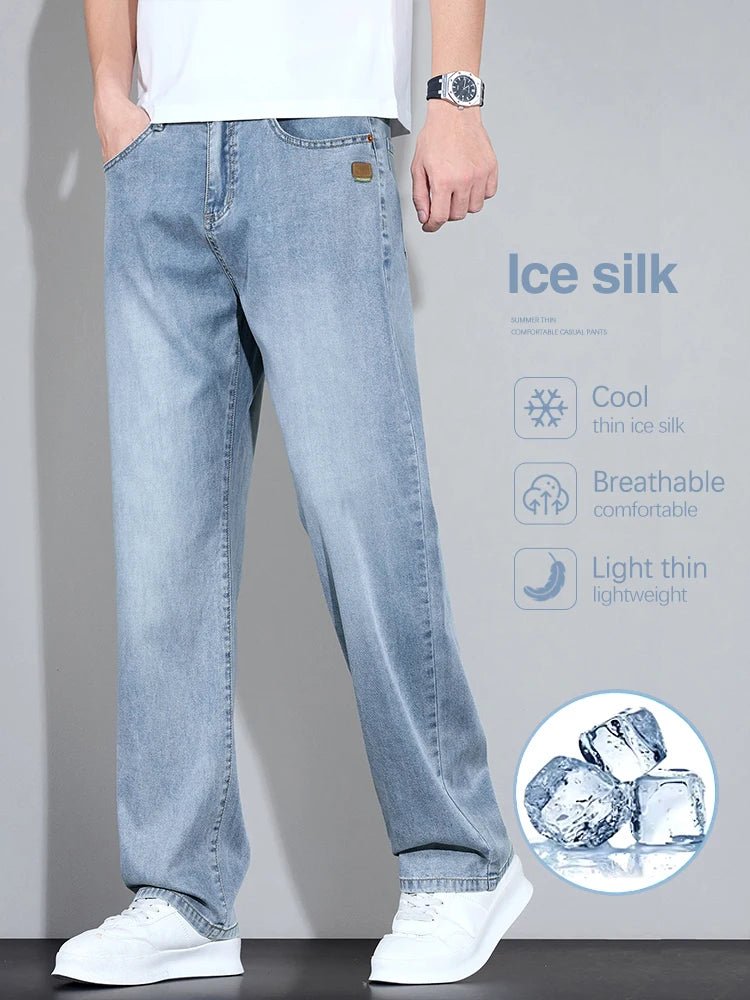 Lyocell Ice Silk Jeans Men's Fashion Korean Ultra-Thin Denim Pants Soft Drape Comfortable Business Straight Casual Trousers - Chrissy's Eye