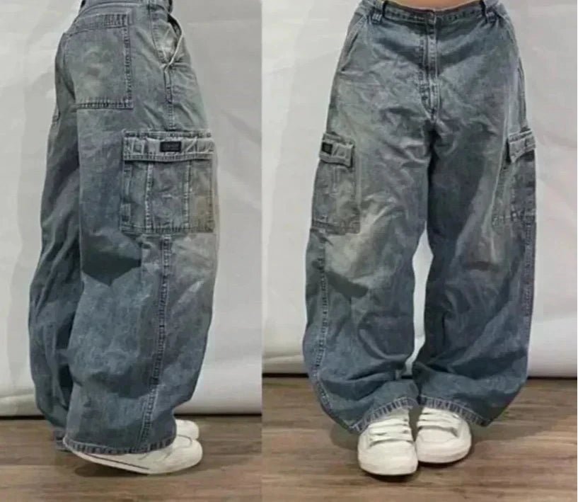 Street Fashion Trend Skull Embroidered Jeans Women Harajuku Y2K New Hip Hop Joker Straight Wide-leg Pants Couple Casual Jeans - Chrissy's Eye