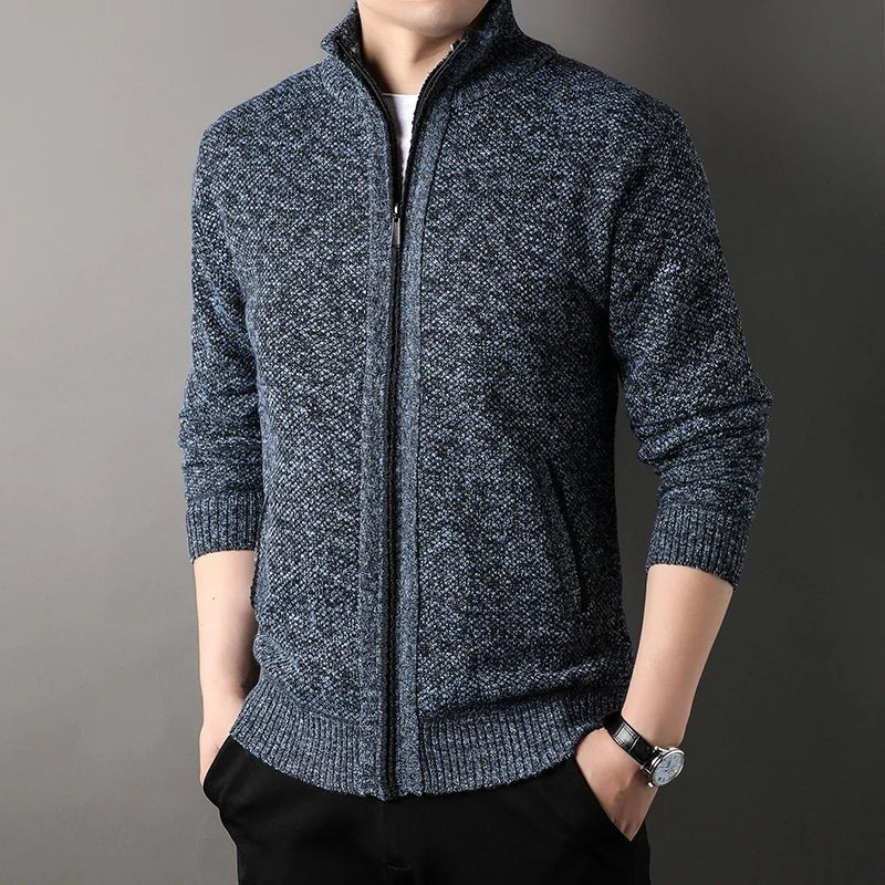 Men's Stand-up Collar Knit Sweater Autumn Winter New Cardigan Tops Korean Slim Solid Color Sweatercoat Jacket - Chrissy's Eye