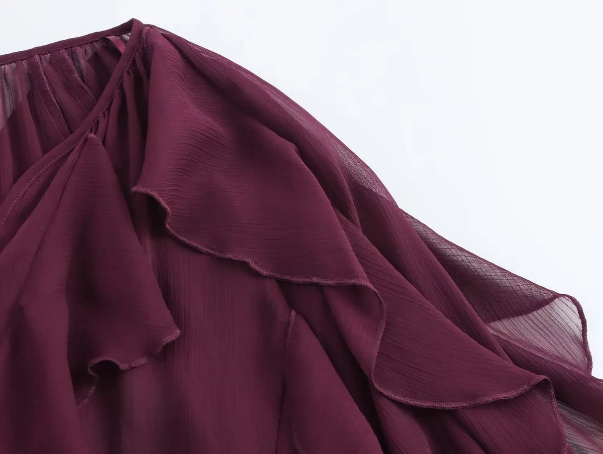 2026 Summer Chic Women's Elegant Loose Long Sleeve Layered Shirts Office Lady Vintage V-neck Translucent Tierred Ruffles Blouses - Chrissy's Eye