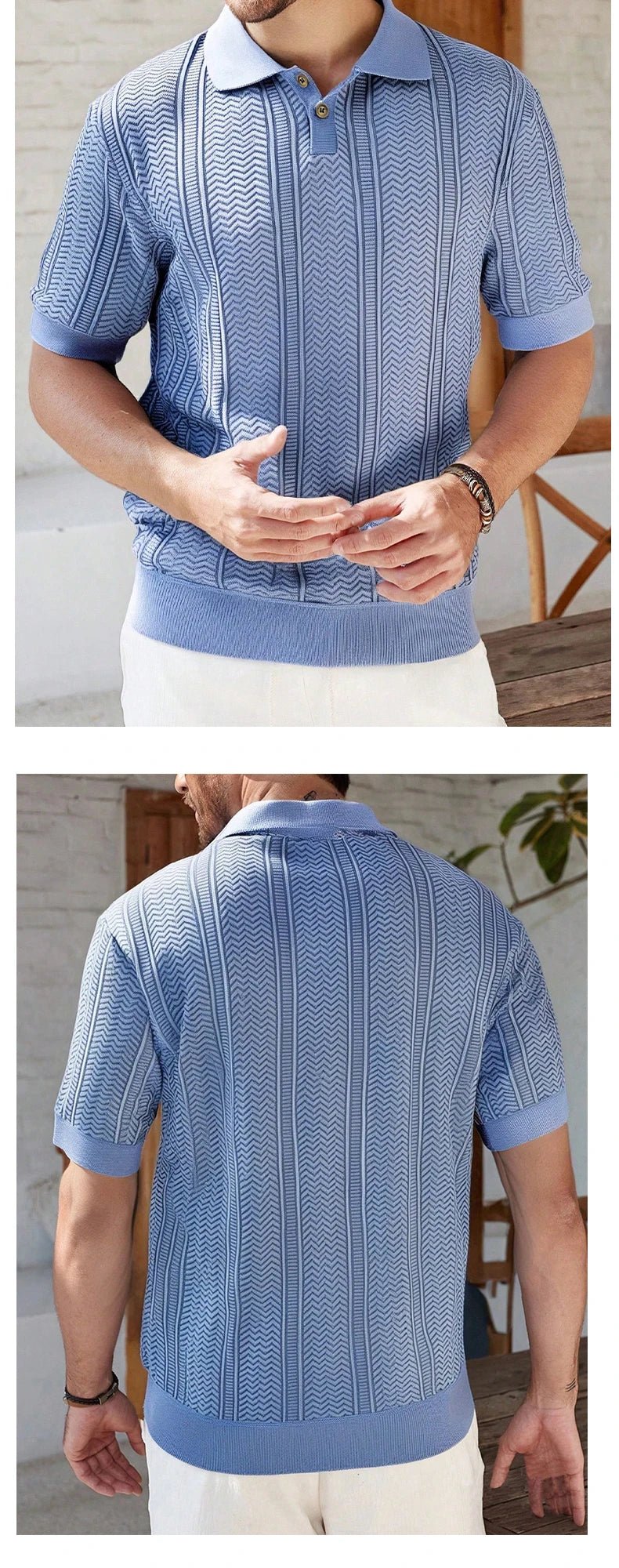 Mens Knit Polo Shirts Short Sleeve Textured Polo Shirt Casual Business Collared Button Shirts - Chrissy's Eye