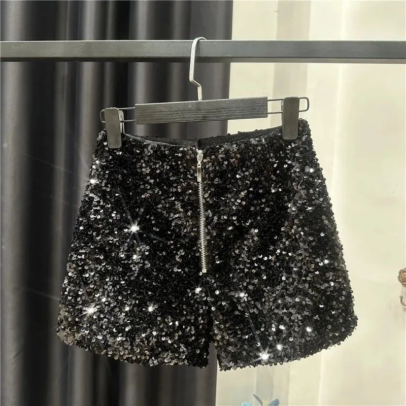 New Autumn Black Velvet Shorts Women Sequined Shiny Versatile Short Pants Clubwear Shorts Hot Pants High Street - Chrissy's Eye