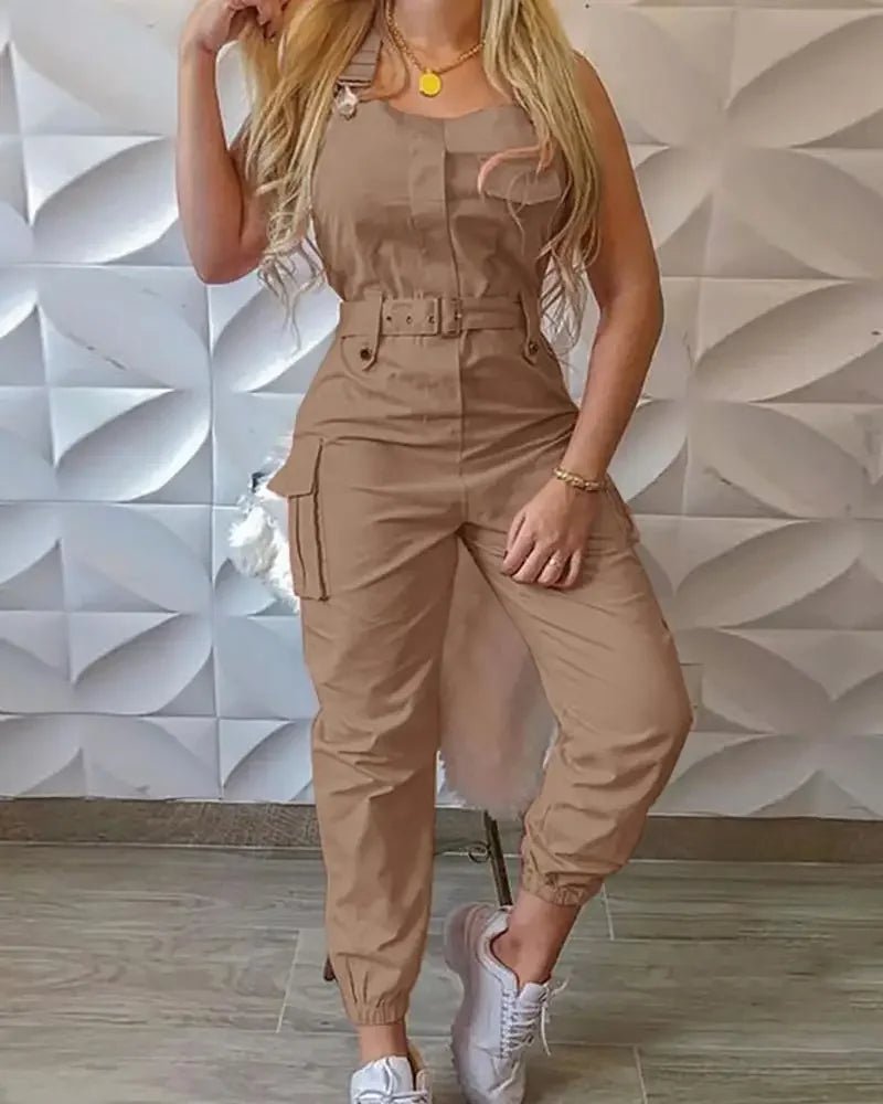 Fashion Strap Jumpsuit Women Loose Dungarees Long Rompers Summer Solid Pockets Cargo Pants Female Casual Work Out Playsuits - Chrissy's Eye