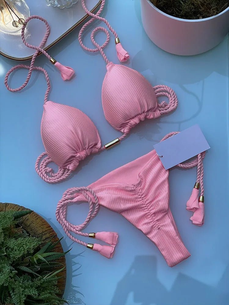 Adjustable Bandage Bikini Set 2023 Swimwear Swimsuit Woman Sexy Bathing Suits Solid Bikinis Triangle Female Summer Beachwear - Chrissy's Eye