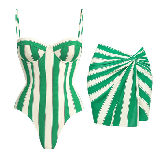 New 2Pcs Striped Swimsuit 2026 Bandeau Biquini Sexy Bikini Women Swimwear Push Up Swim Suits Female Sarong Bathingsuit Beachwear - Chrissy's Eye