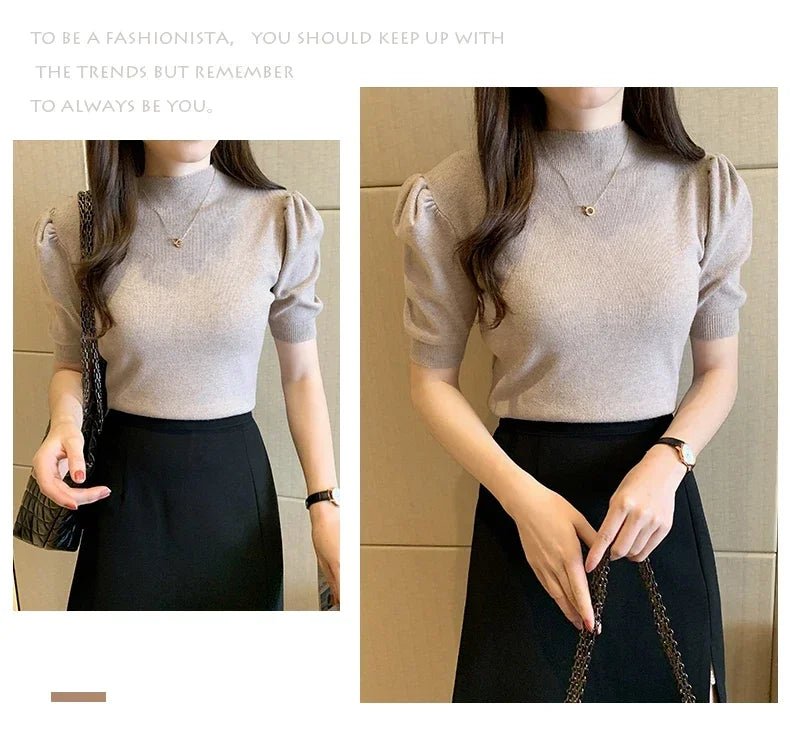 Puff Sleeve Knit Top with Half Turtleneck - Chrissy's Eye