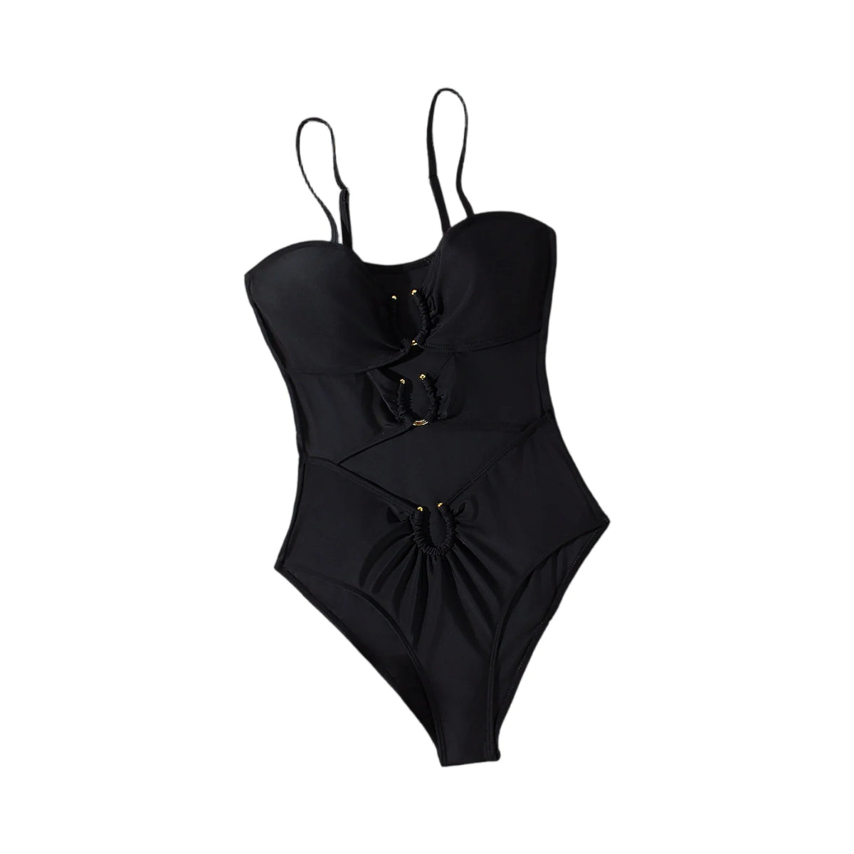 Sexy Cutout Swimsuit Solid Color Summer Spaghetti Strap Color Block Ring Detail One Piece Beach High Cut Bathing Suit - Chrissy's Eye