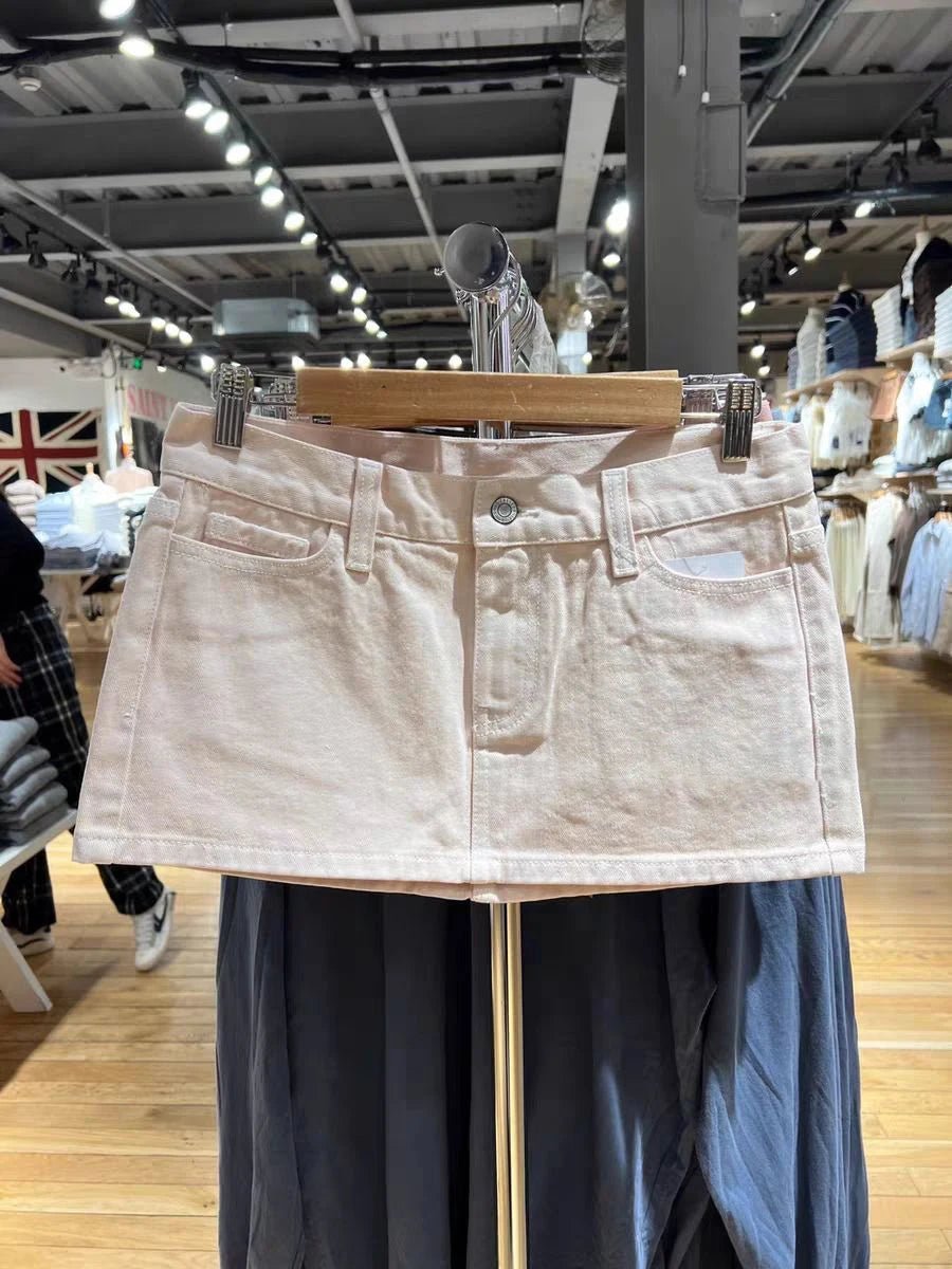 Women's Vintage Low Waist Denim Skirts Casual Chic Pockets A-line Mini Skirts - Chrissy's Eye