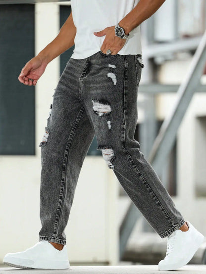 Men's Ripped Jeans for Dark Gray Street Style. Casual trend. - Chrissy's Eye