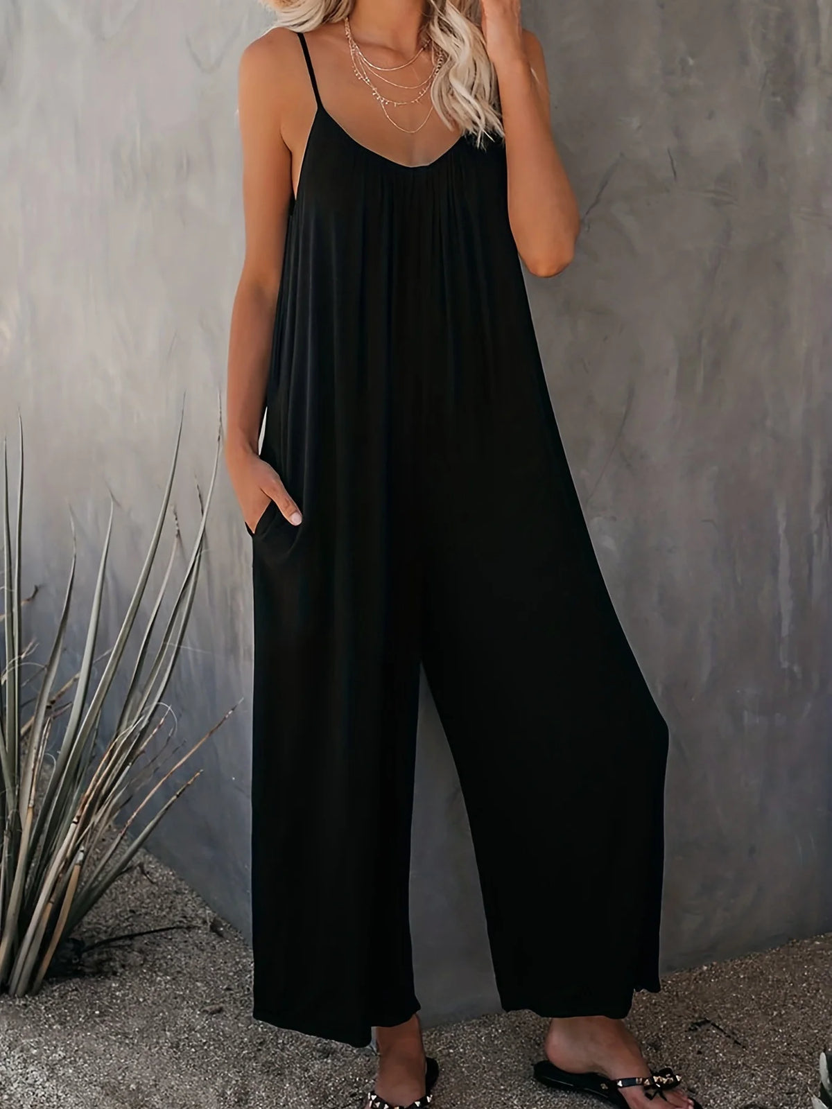 Plus Size Women's 2025 Summer Jumpsuit - Sleeveless Wide Leg Romper with Side Pockets, Casual One Piece Outfit - Chrissy's Eye