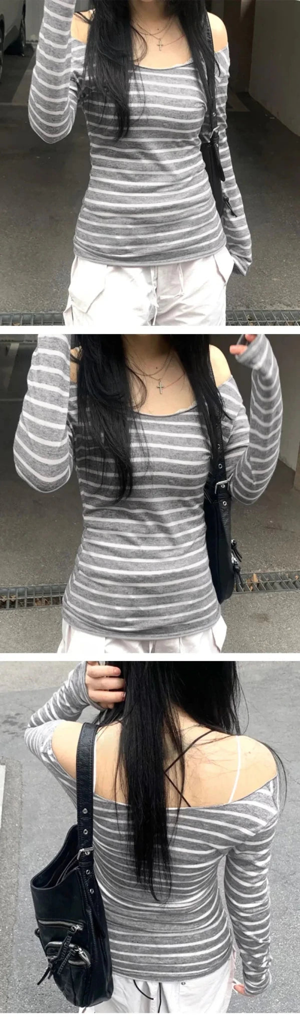 Spring Fall Women's New Japanese Basic Models Slim Long-Sleeved Striped t-Shirt Strapless Korean Street Style y2k Thin Tops - Chrissy's Eye