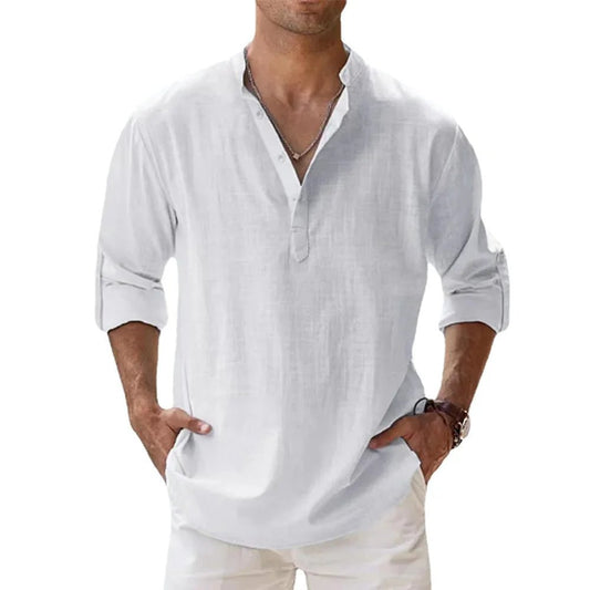 New Cotton Linen Shirts for Men Casual Shirts Lightweight Long Sleeve Henley Beach Shirts Hawaiian T Shirts for Men Streetwear - Chrissy's Eye